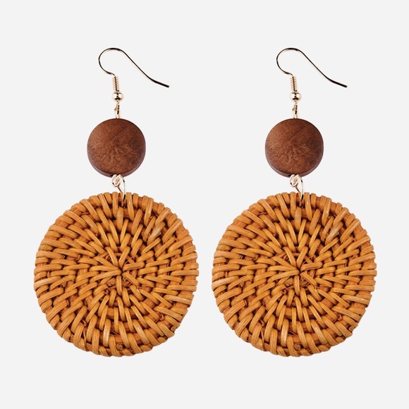 Bamboo Circle Earrings w/Orange Wood Dot - Picture 6 of 9